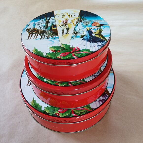 Lot Of 3 Fruit Cake Decorative Tin Boxes Christmas Holiday Collin Street Bakery - Picture 2 of 7